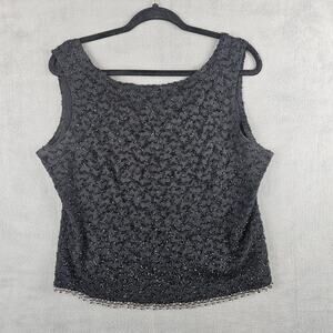 Whimsigoth Black Beaded Trim Tank Top 1X Gothic Holiday Witchy Dark Glam